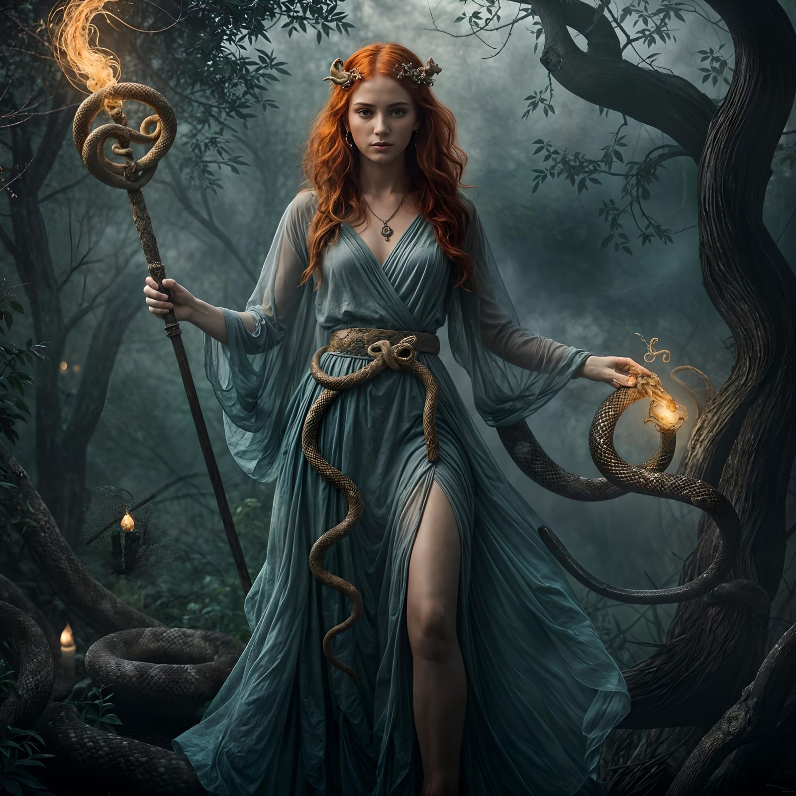 Kundalini Rising: Woman with Snakes in 3D