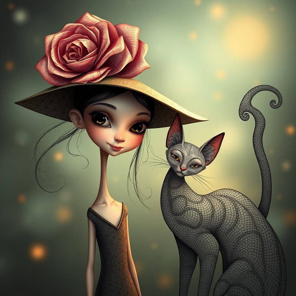 Whimsical Fantasy Scene in Pointillism Style