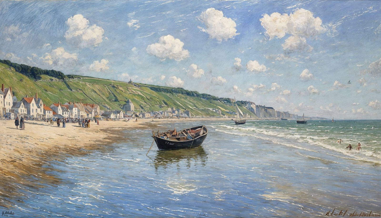Historical Beach Scene as Oil Painting