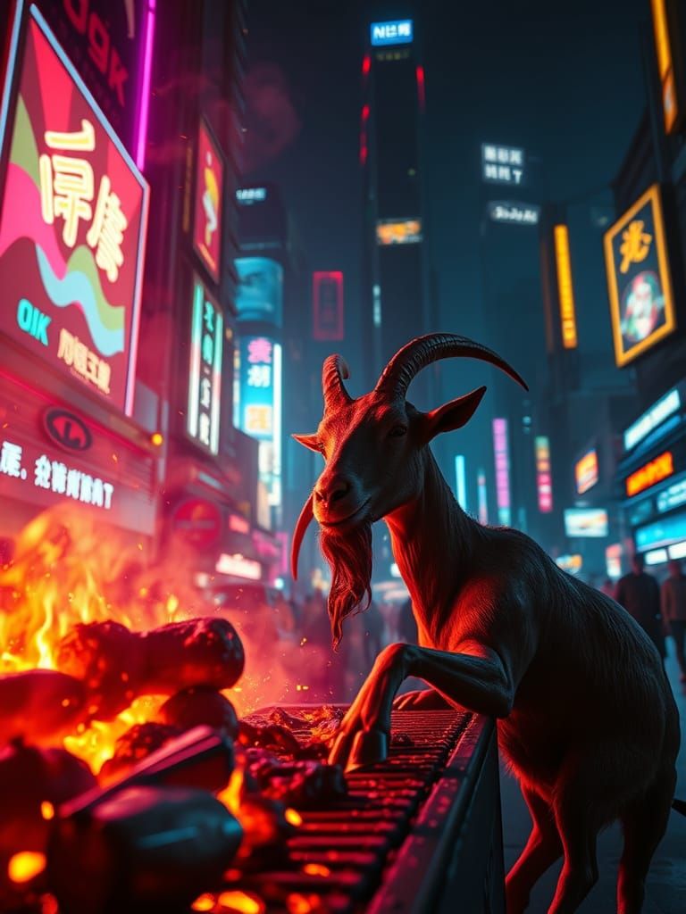 Cyberpunk BBQ in Neon Cityscape