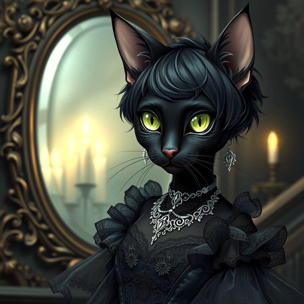 Elegant Gothic Feline in Dark Mystery