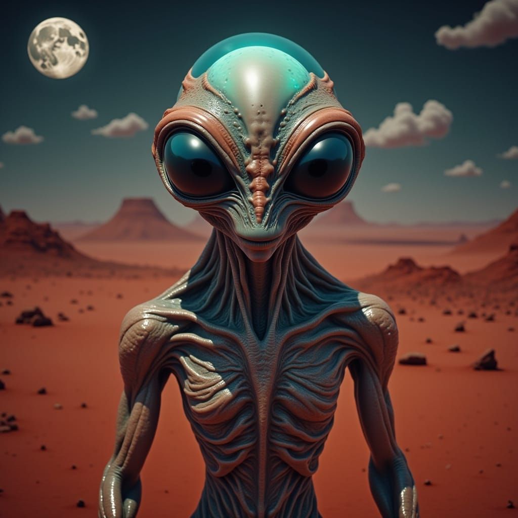 Bioluminescent Alien on Red Planet: HR Giger Inspired