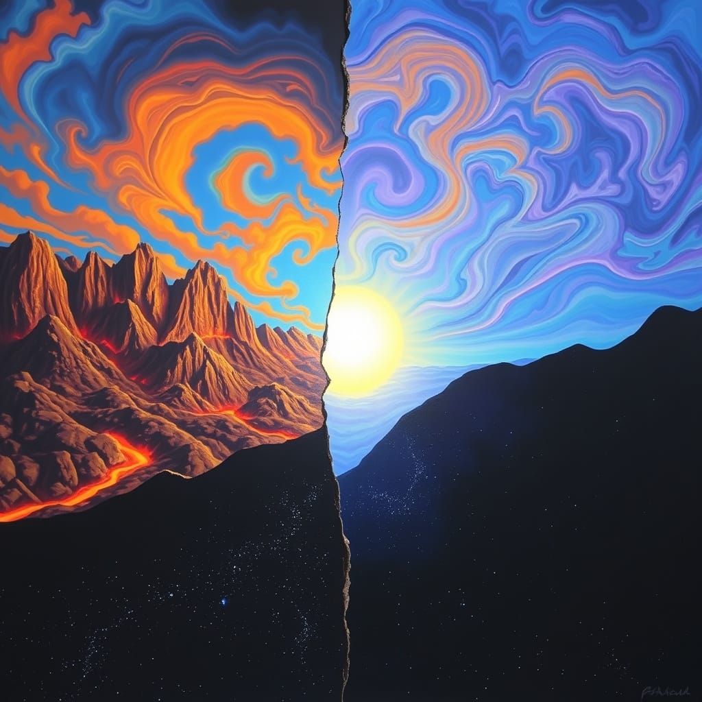 Surreal Mountains Meet Celestial Dreamscape in Vibrant, Elec...