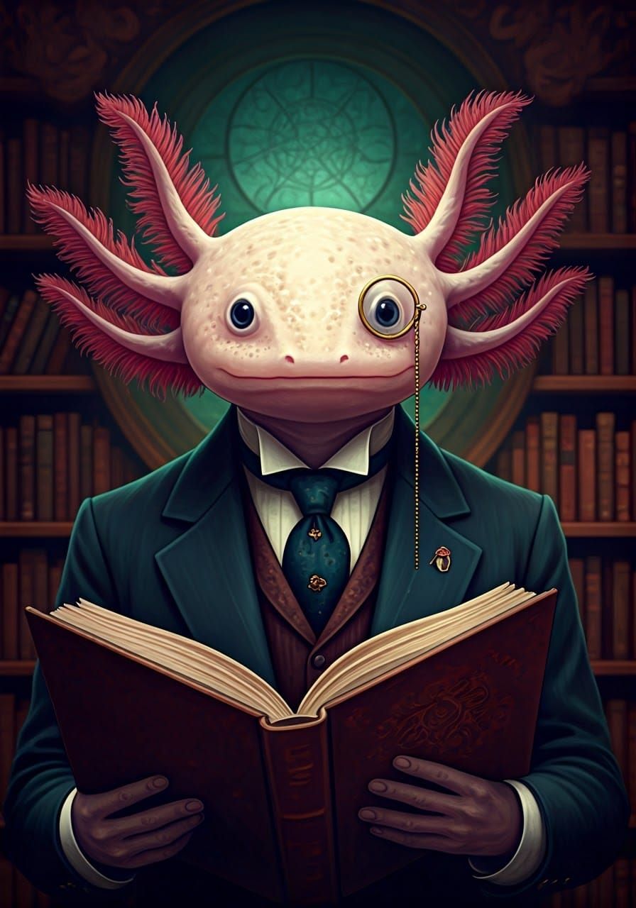 19th Century Gentleman Axolotl in Occult Fantasy Library