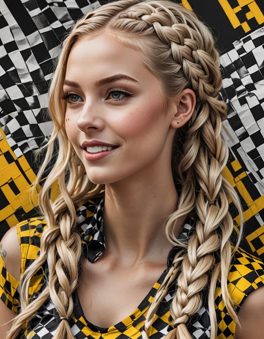 Blonde Woman in Striped Fashion: Hyper-Realistic DSLR Portra...