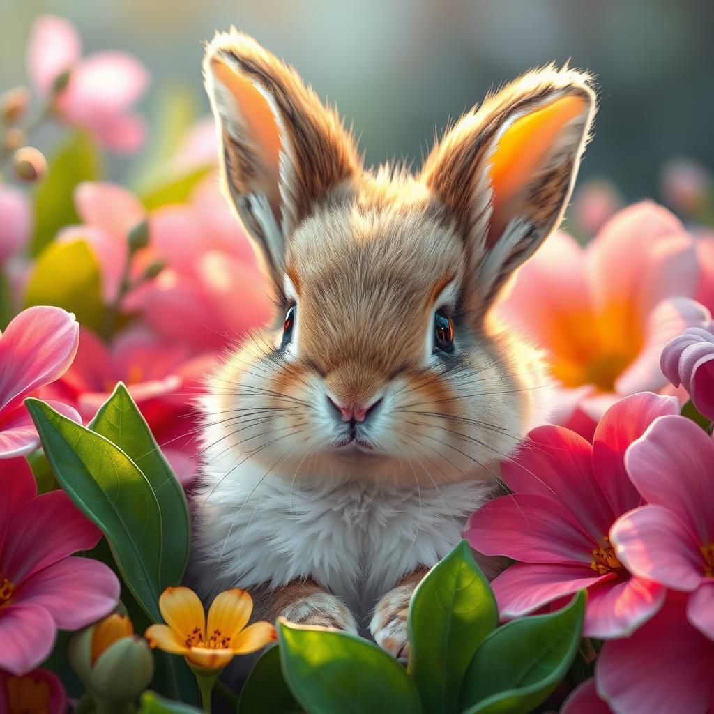 Adorable Fluffy Bunny Portrait in Digital Watercolor Style