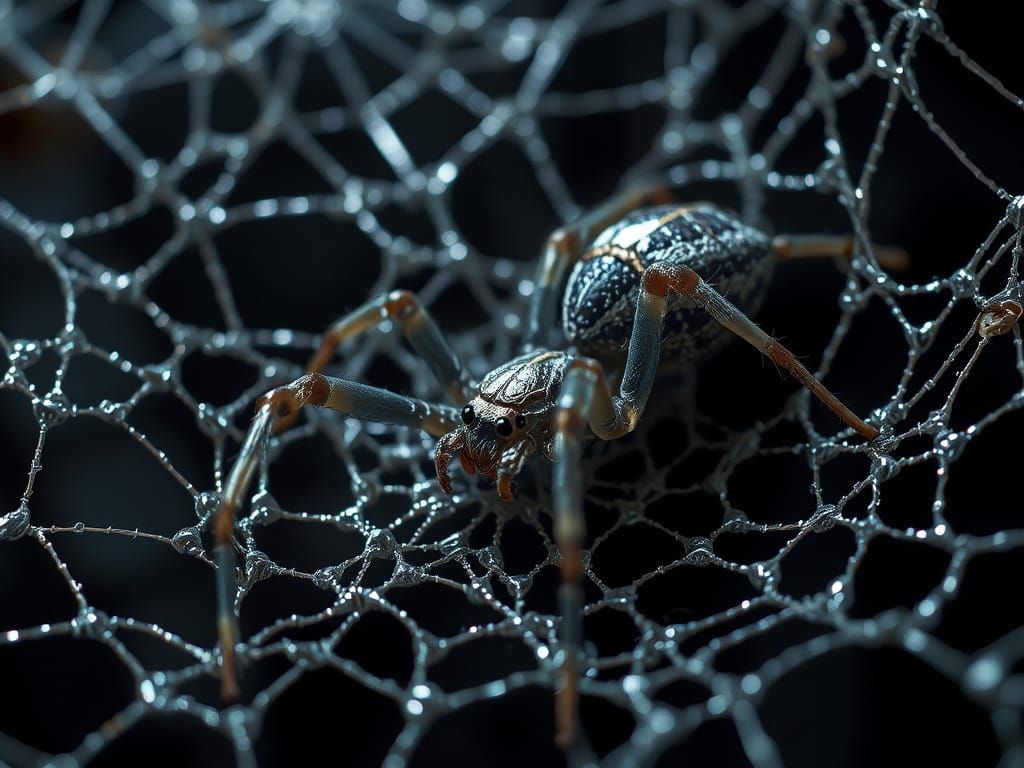 Spider Weaving Gothic Sculptures in Dramatic Light