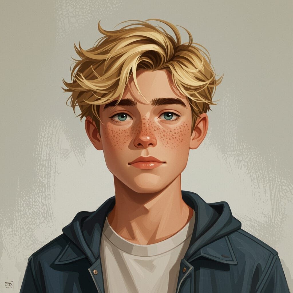 Realistic Portrait of a Freckled Seventeen-Year-Old Boy