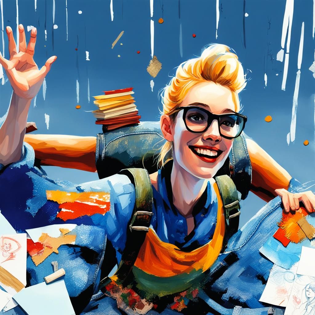 Blonde Woman in Art Studio: Surrealist Folk Art