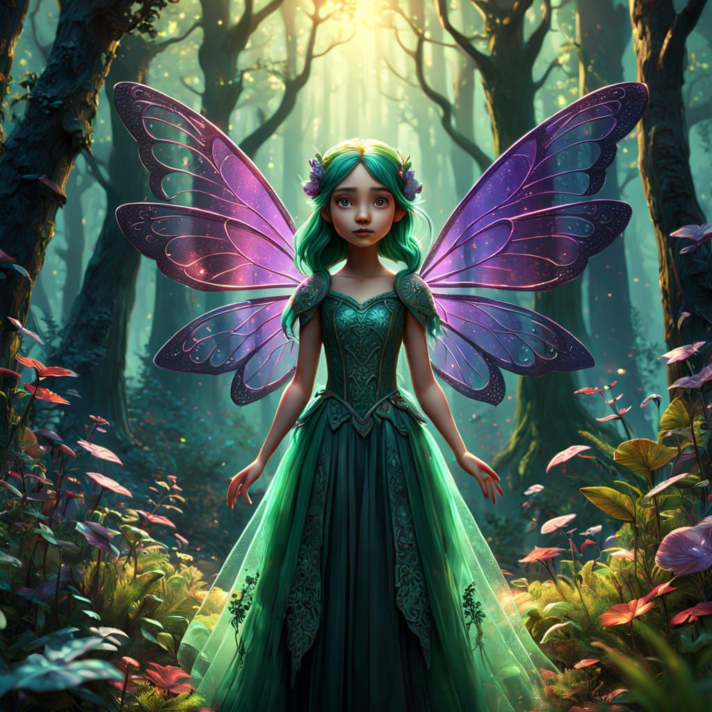 Pixar-Inspired Fairy in Whimsical Forest