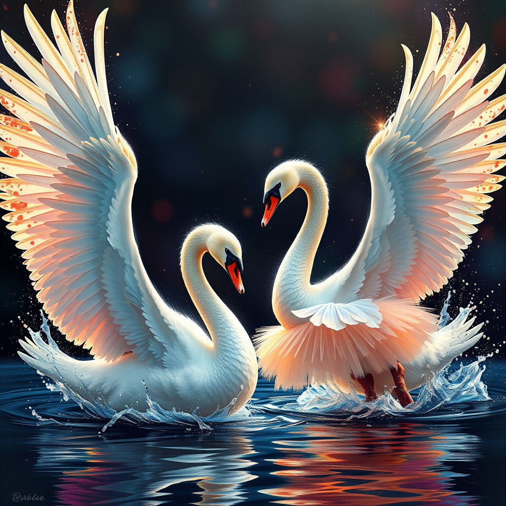 Swans Transform into Ballerinas: Hyperrealistic Splash Art