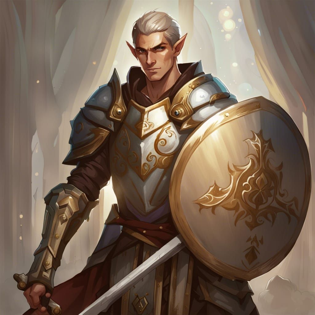 Elven Paladin with Sword and Shield