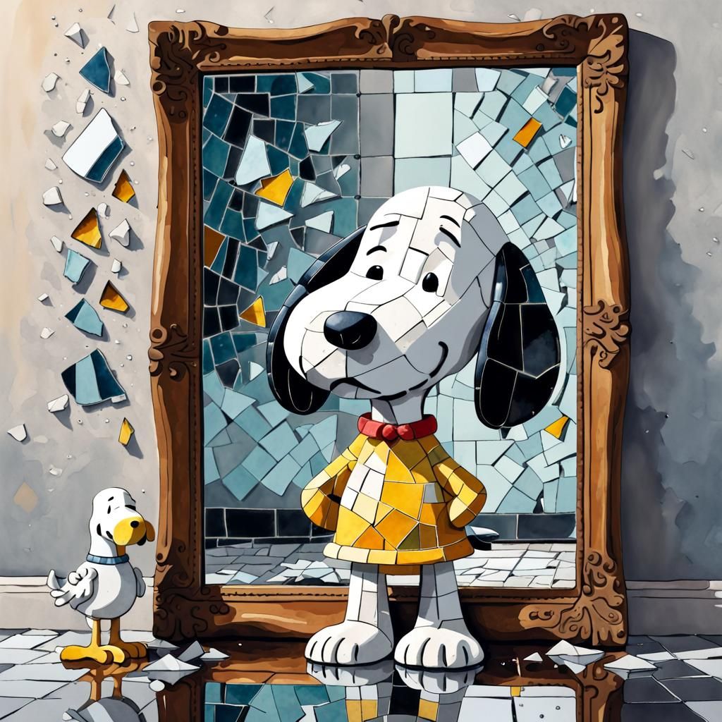 Snoopy and Woodstock Mosaic Reflection in Watercolor