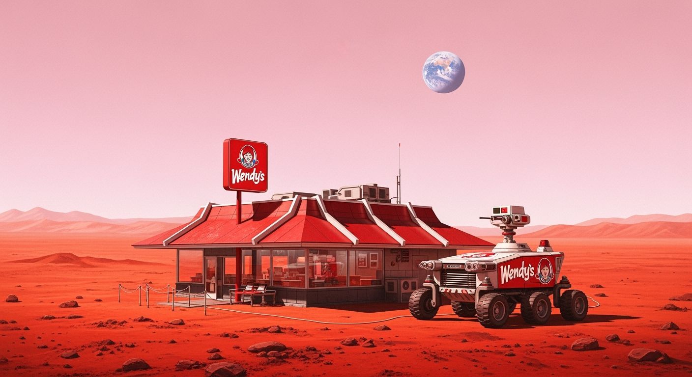 Wendy's Restaurant on Mars in Retro Sci-Fi Style
