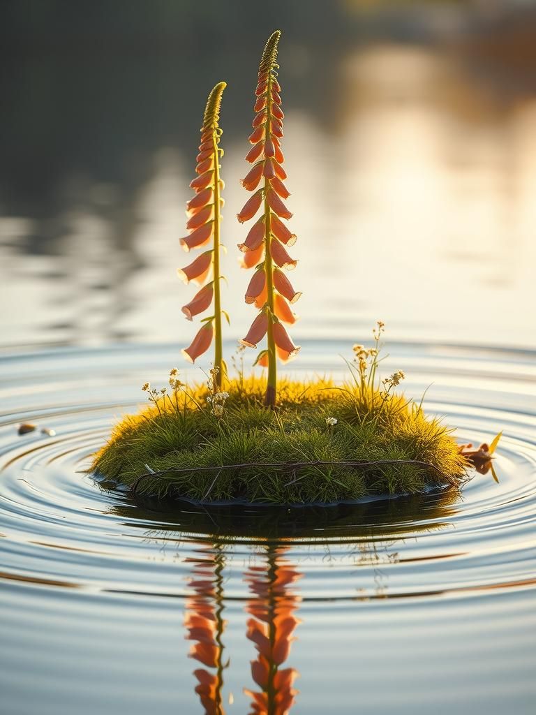 Foxglove Blooms on Island in Golden Light