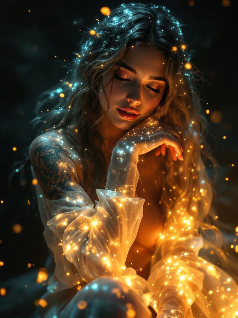 Holographic Female Figure in Volumetric Light