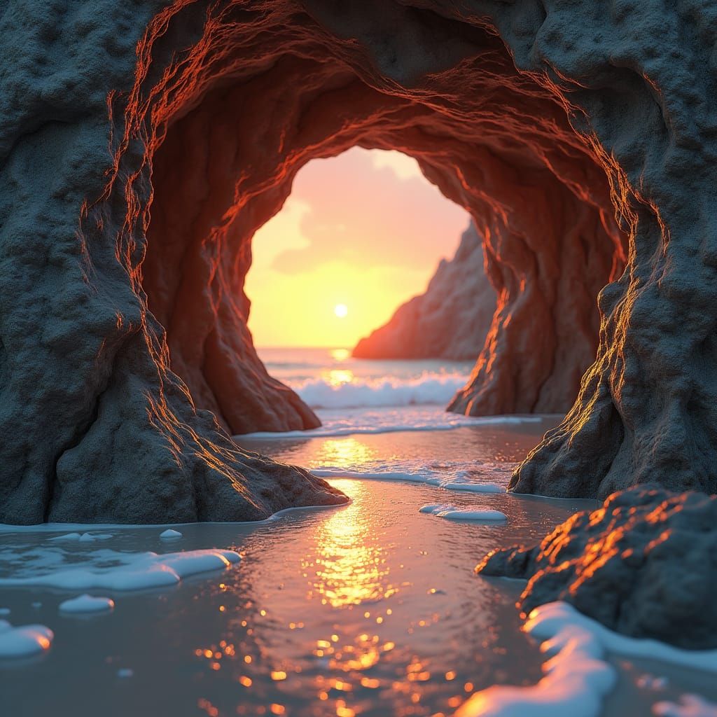 Cave Portal to Sunset Beach: Matte Painting
