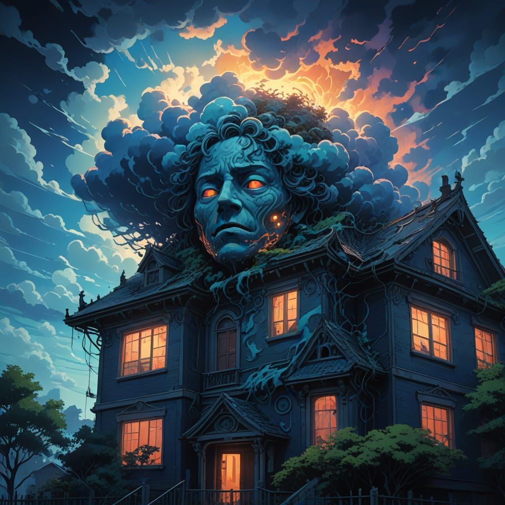 Haunting Sunken Relief Face Looms Over Suburban House in Chi...