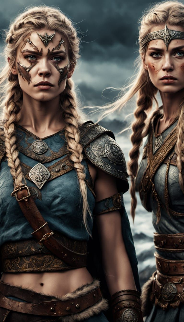Viking Warrior Women Stand Strong in Epic Fantasy Battle