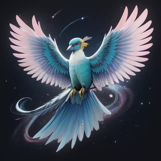 Colorful Bird with Long Tail in Space