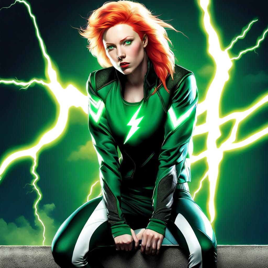 Albino Woman Portrait with Lightning Tattoo, Digital Art