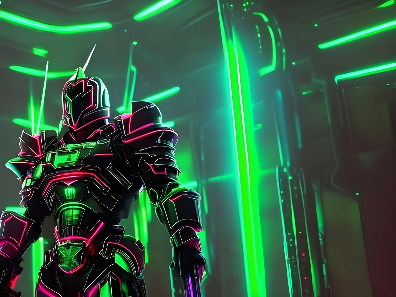 Cyberpunk Knight in Neon Armor