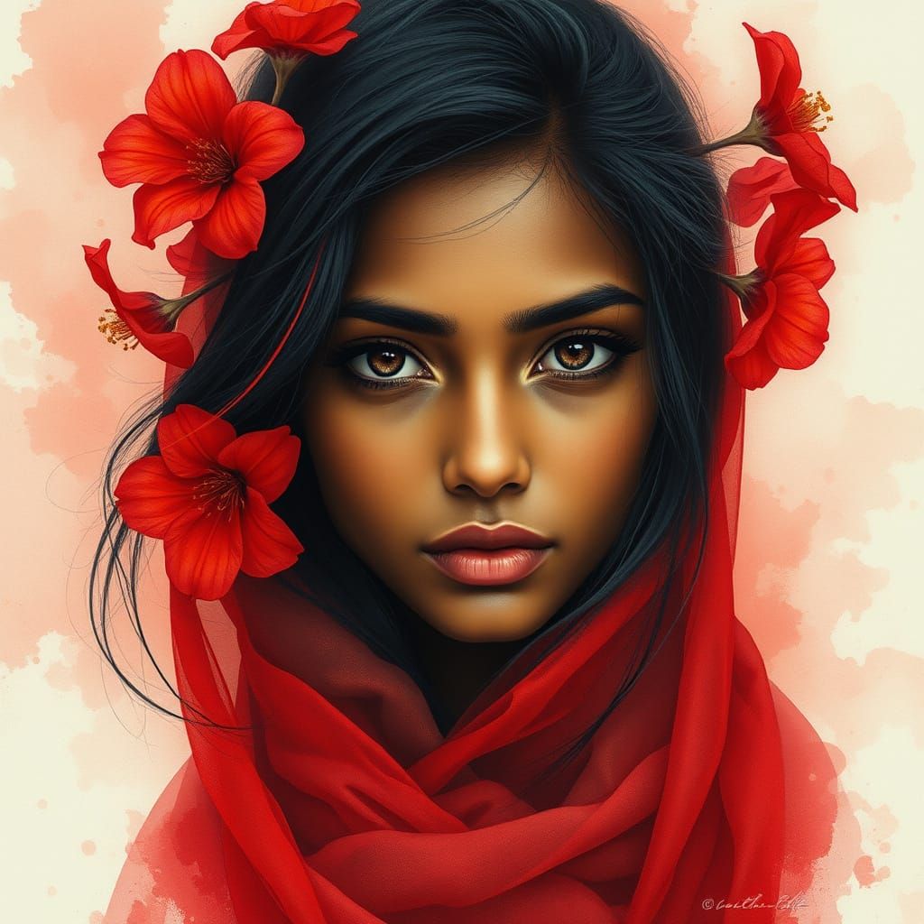 Ethereal Indian Beauty in Art Nouveau Dreamscape