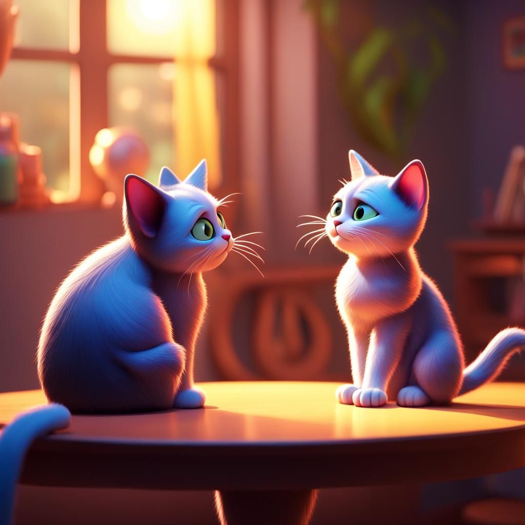 Cats Conversing: 3D Digital Art in Pixar Style