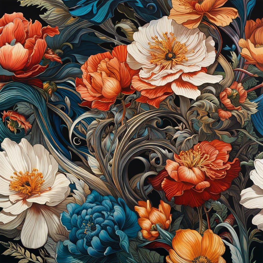 Colorful Ink Flow Still Life of Flowers