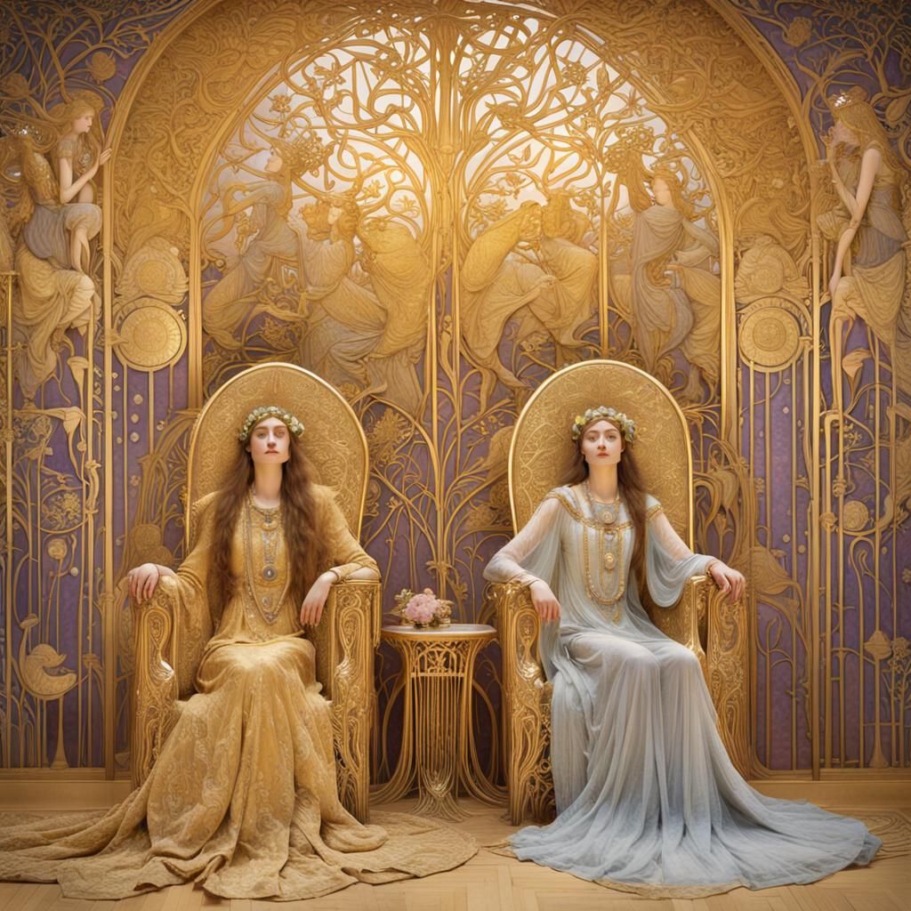 Fae King and Queen's Midsummer Celebration in Art Nouveau St...