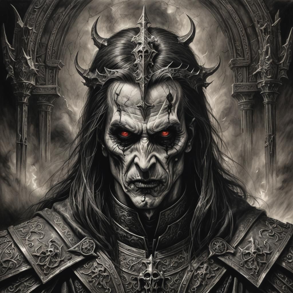 Sinister Romanian Vampire Crusader in Charcoal Drawing