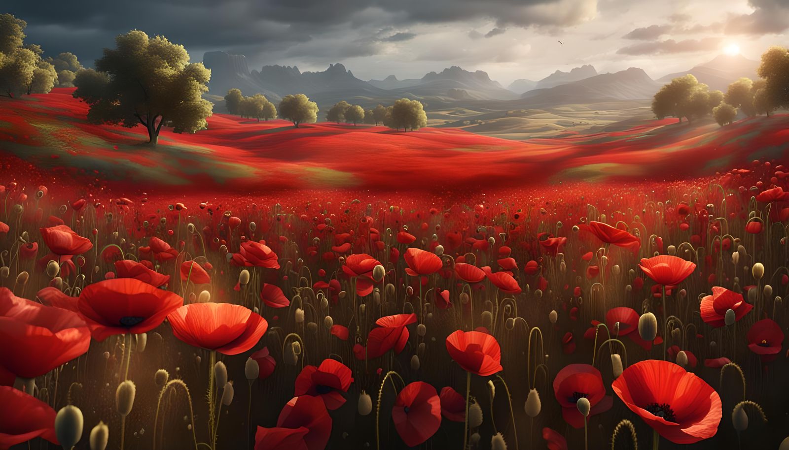 Red Poppy Field: Detailed Matte Painting
