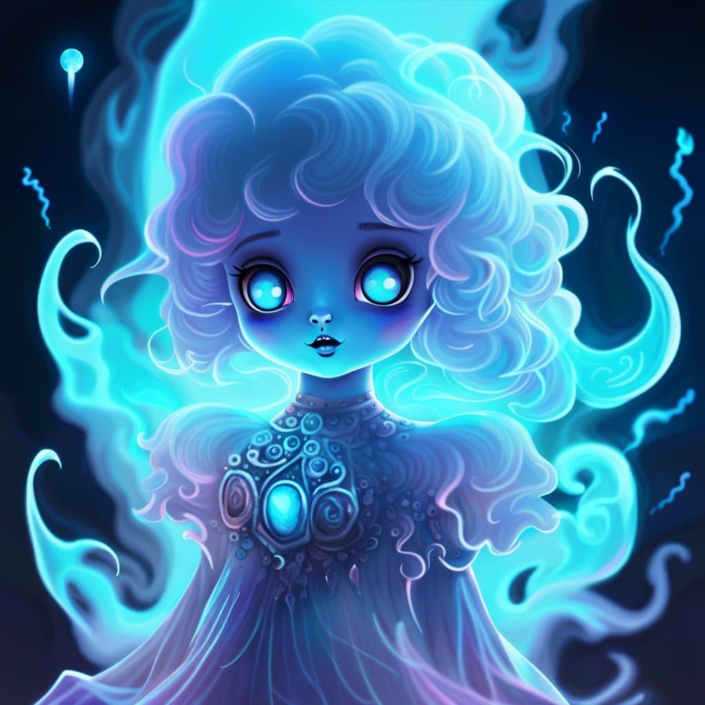 Cute Ghost Girl Made of Nebula Vapor