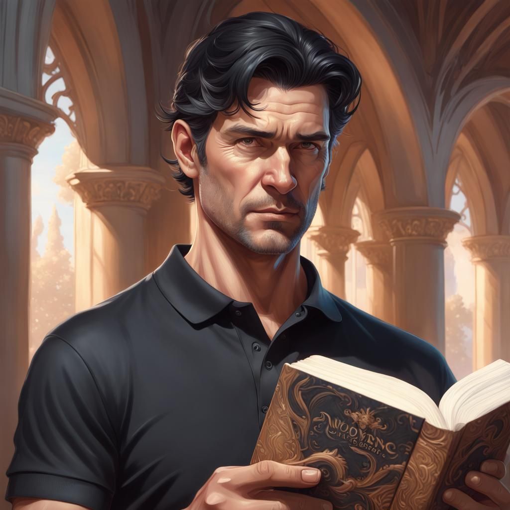 Man Holding Novel: Hyperdetailed Portrait
