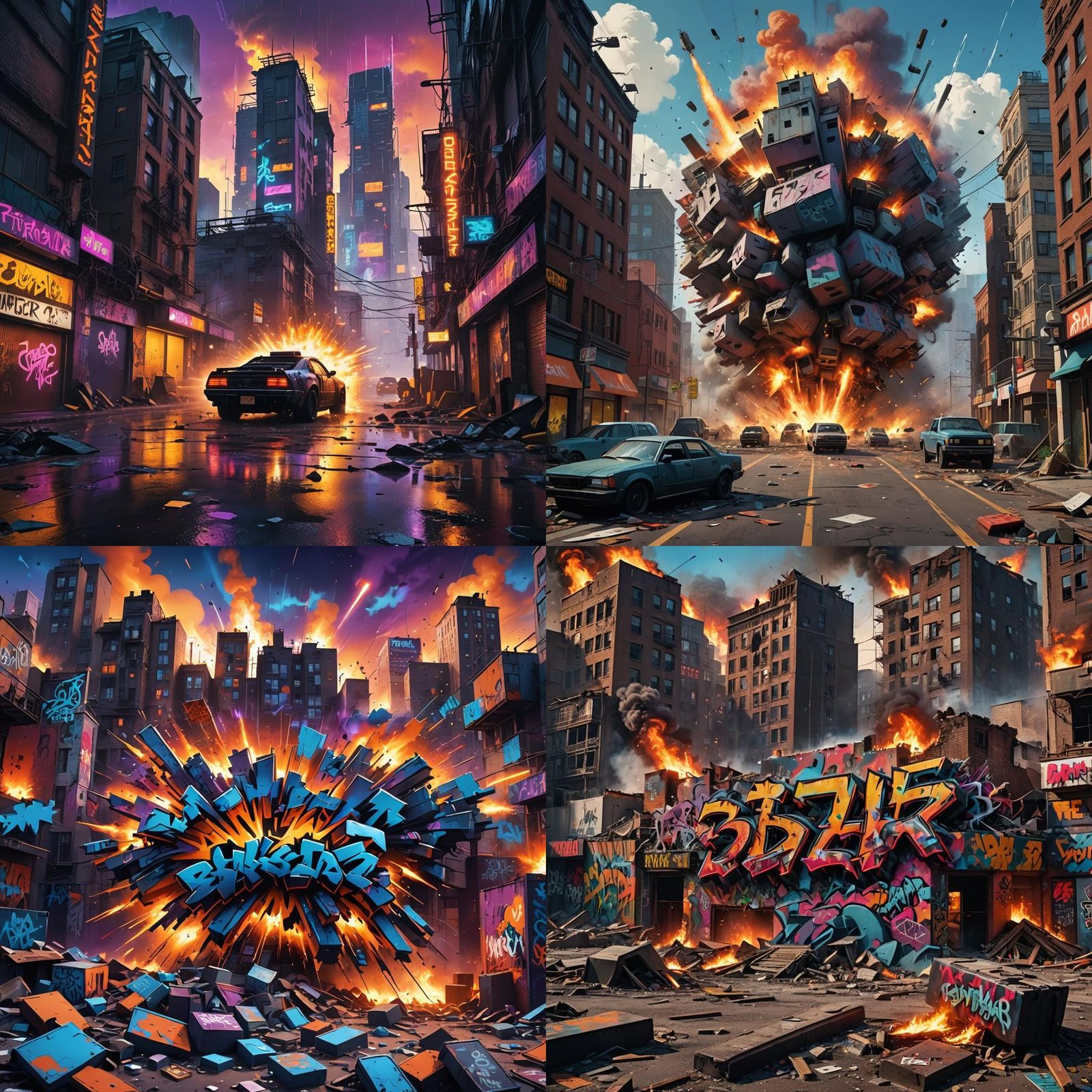 City Graffiti Bombing in Detailed Matte Painting