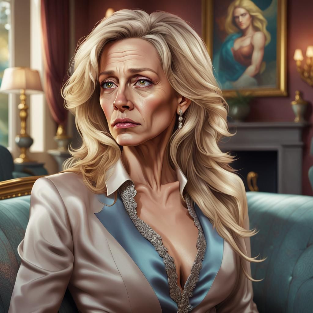 Worried Woman in Luxurious Mansion: Hyperrealistic Portrait