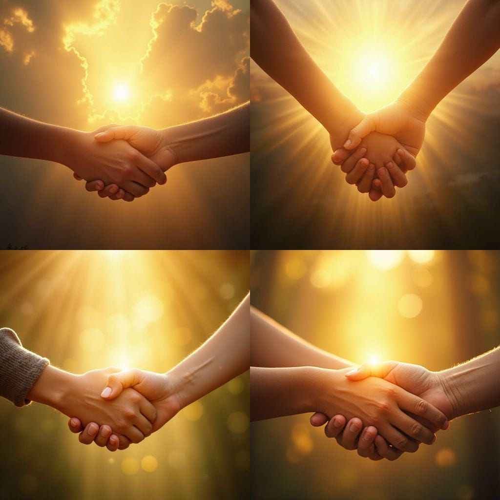 Interconnected Hands Bask in Divine Radiance