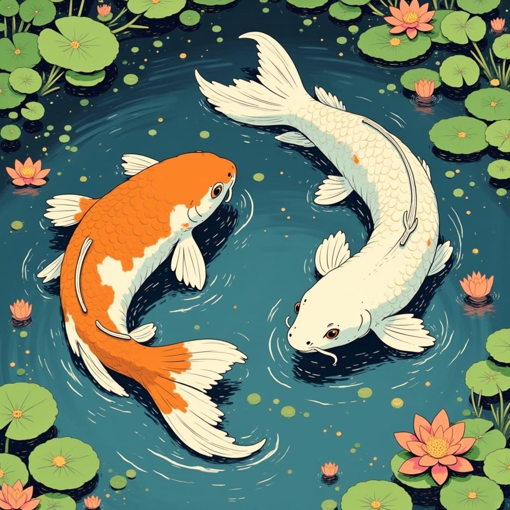 Majestic White-Orange Koi in Serene Japanese Pond