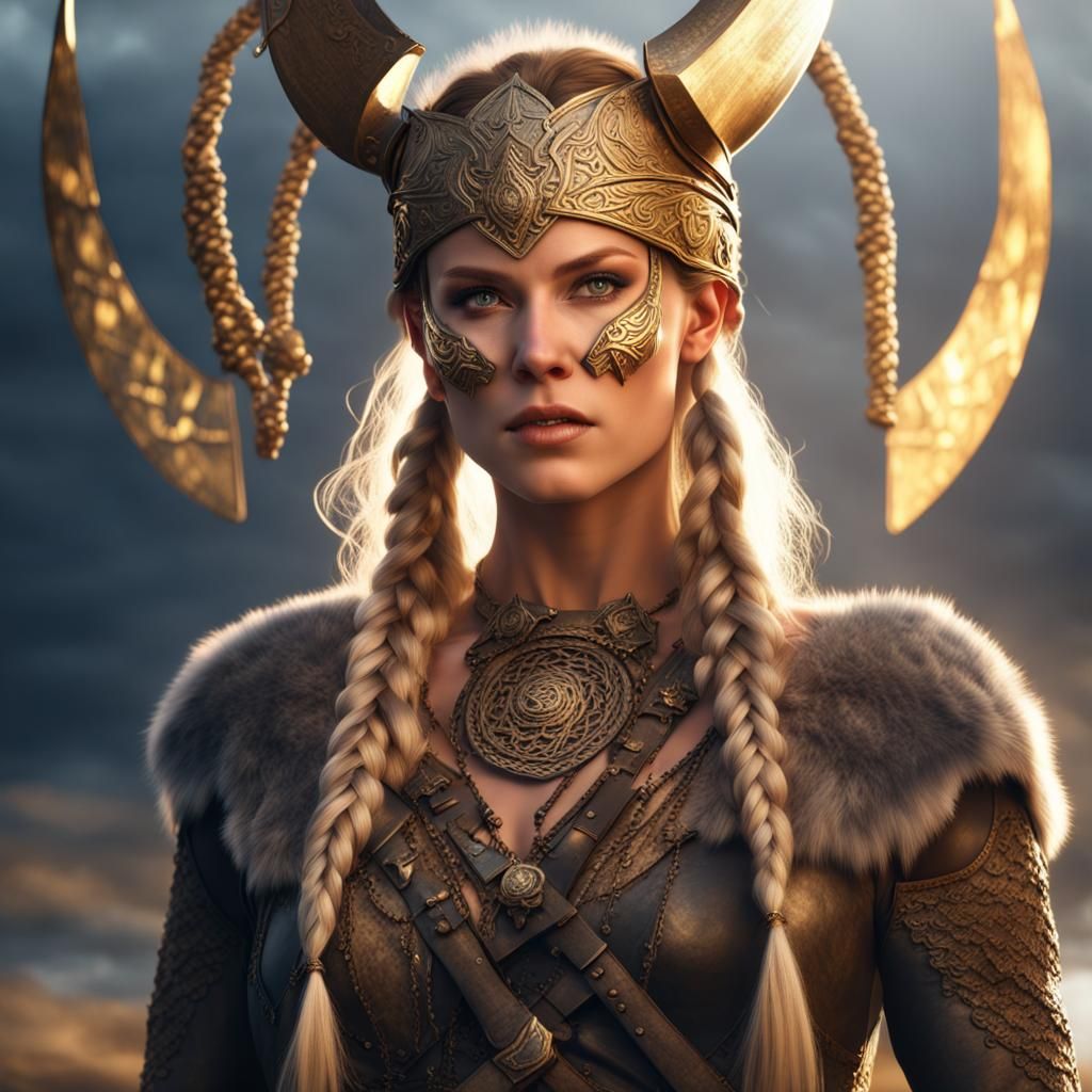 Steely Viking Woman with Braids and Headdress