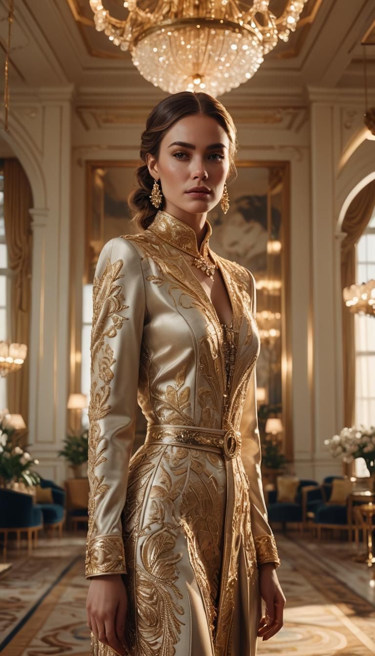 Stunning Woman in Luxurious Room: Vivid Digital Art