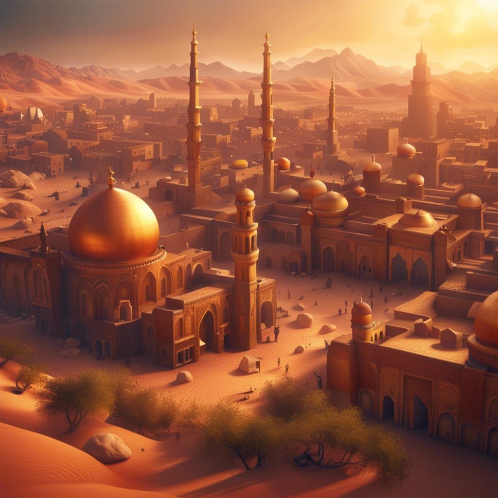 Arabian City and Desert Sunset: Detailed Matte Painting