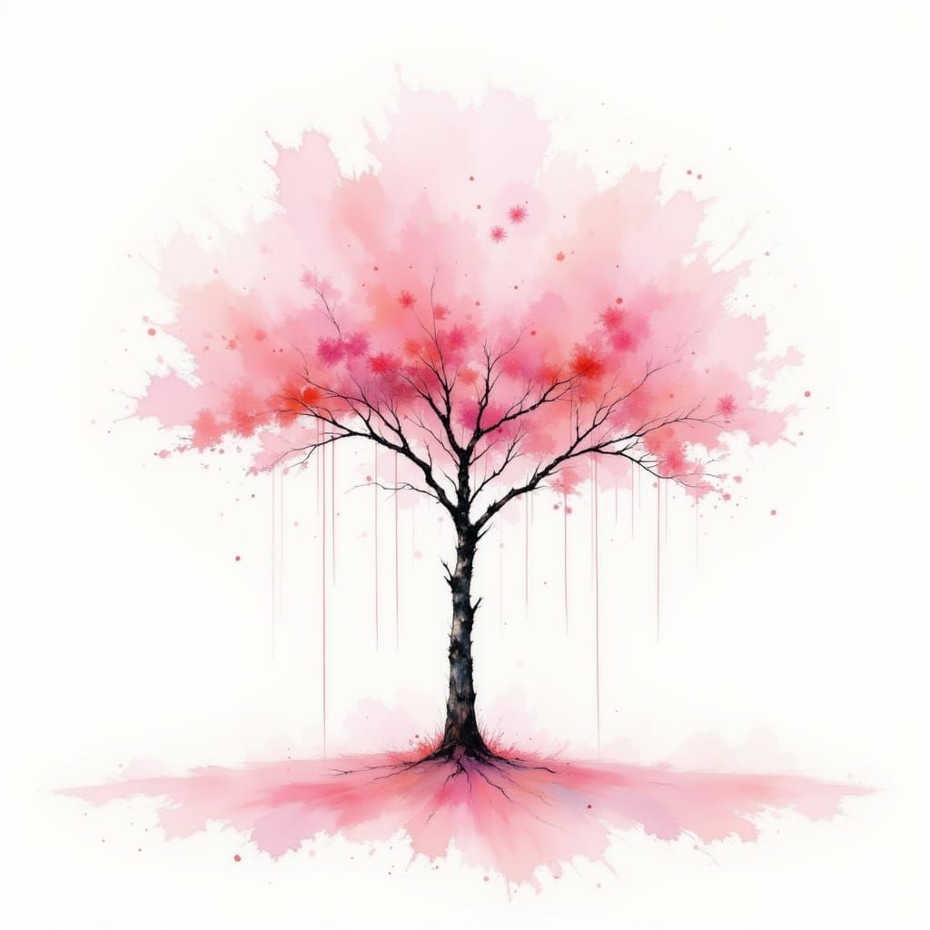 Cherry Blossom in Pink Rainstorm, Soft Pastel Art