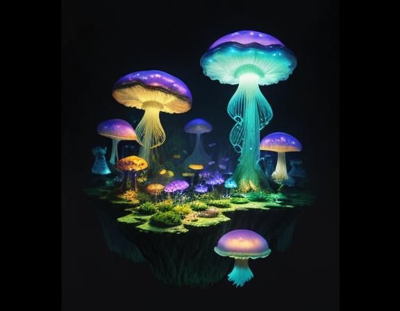 Jellyfish in Toadstool Forest, Beatrix Potter Style