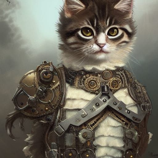 Steampunk Kitten in Intricate Military Armor