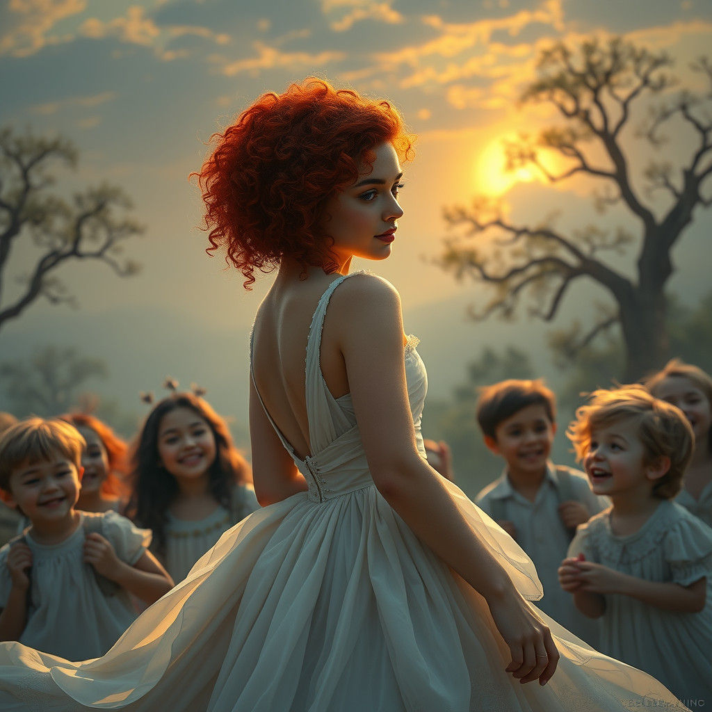 Goddess of Children in a Whimsical Dawn Scene