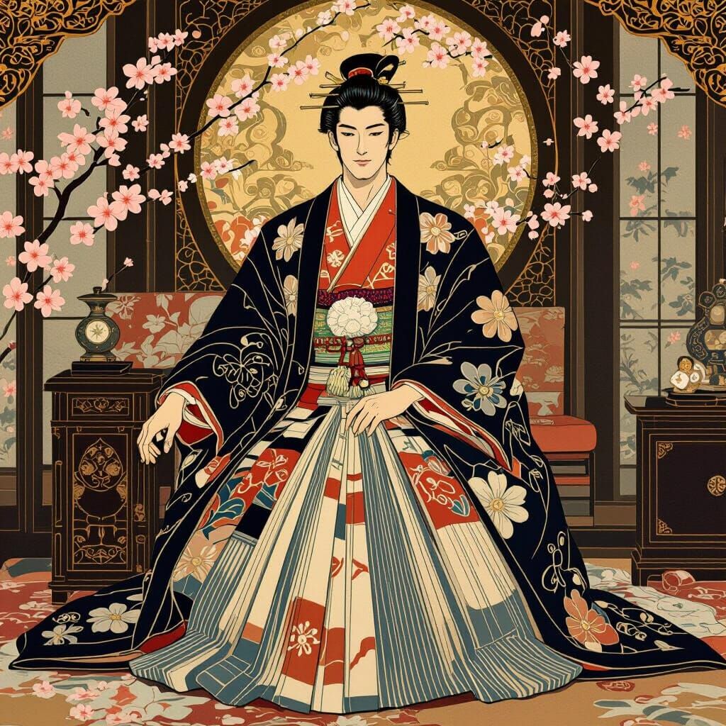 Japanese Prince in Kimono, Ukiyo-e Style