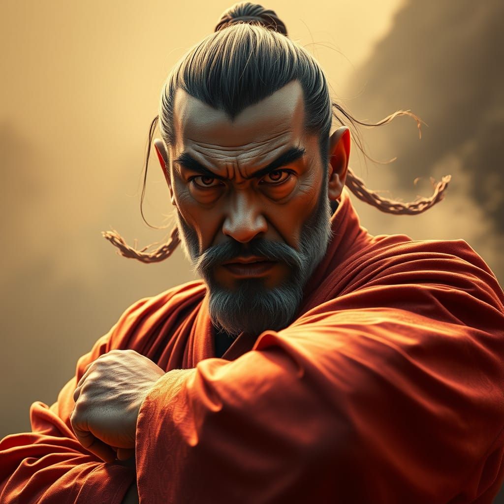 Grizzled Kung Fu Master with Piercing Stare