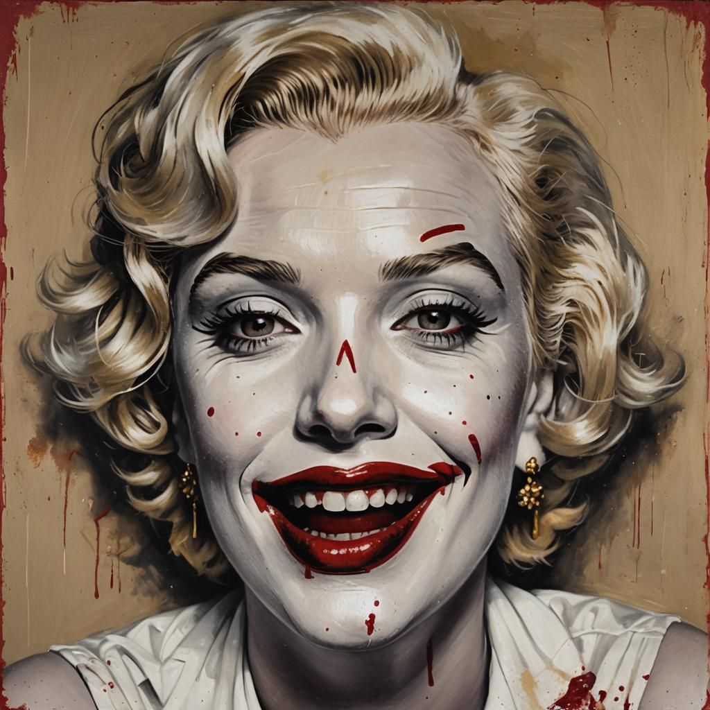 Marilyn Monroe as Melancholic Clown in Baroque Futurism