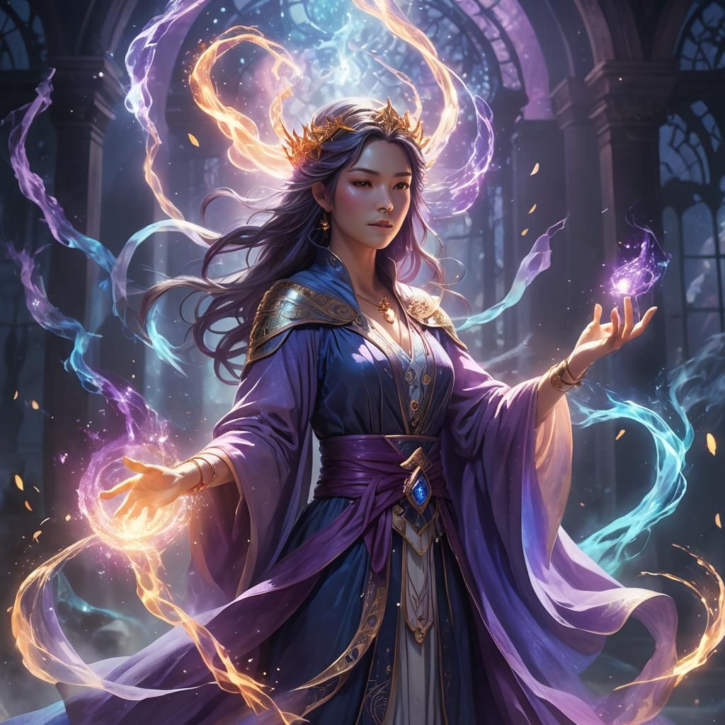 Mystical Conjurer Casting Spell in Anime Style