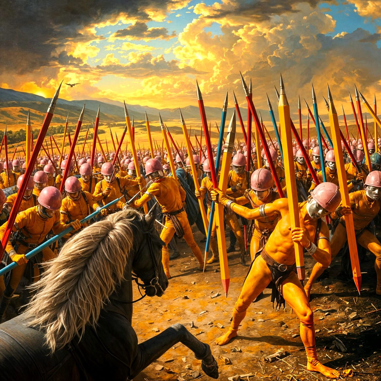 Epic Battle of Living Pencils vs Pens in Romantic Style